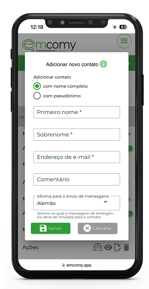 Criação da pessoa de contato