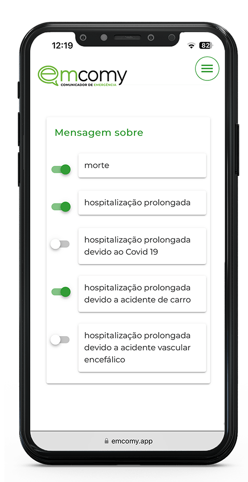 Seleção de modelos de notificação para emergências quando alguém precisa ir para o hospital ou morreu.