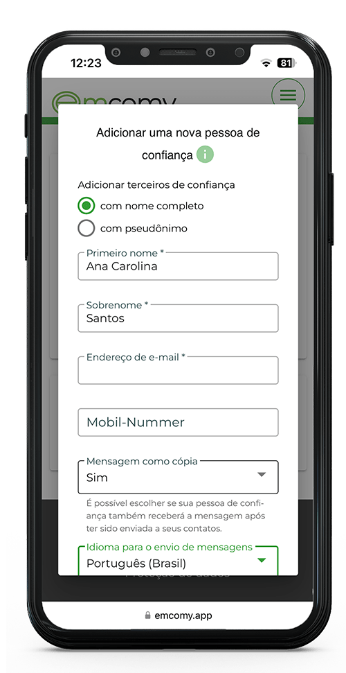 Edite os endereços e detalhes de contato para emergências